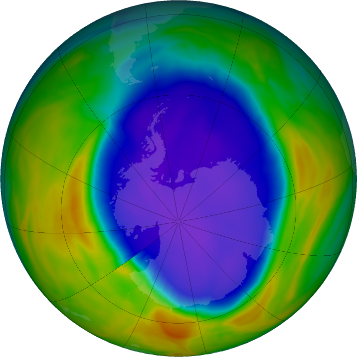 Antarctic ozone map for 28 September 2016